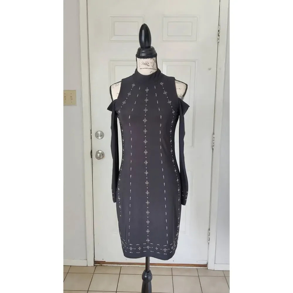 WHBM Cold Shoulder High Neck Long Sleeve Dress Cocktail Sz XXS‎ - Picture 10 of 12